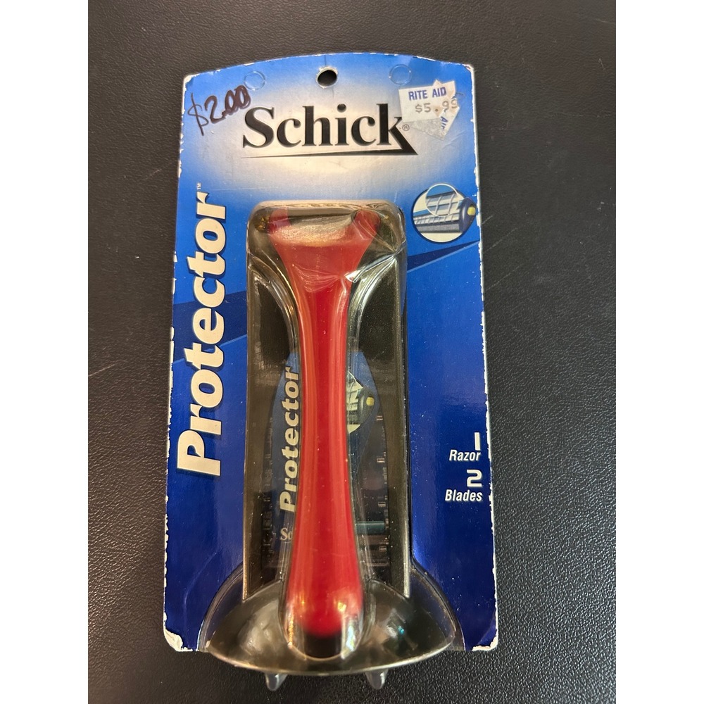 Schick Protector Vintage Manual Razor Red Black‎ Handle with Stand and 2 Blades